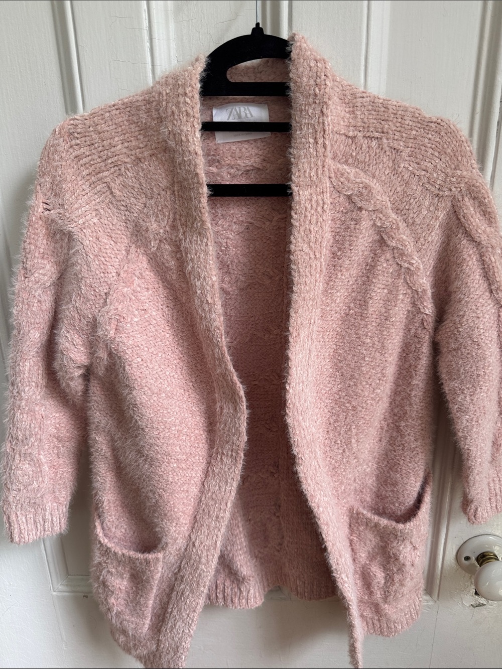 Zara Soft Blush Pink Open-Front Fuzzy Cardigan